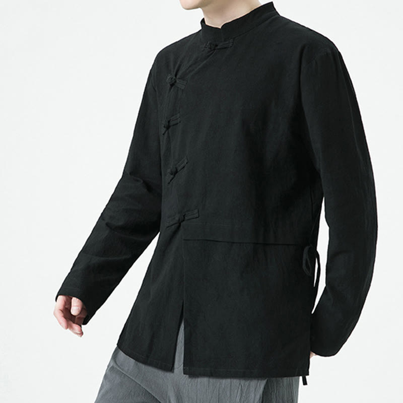 Camisa de algodón de manga larga para hombre con botones de rana y diseño vintage de Buddha Stones - image 16