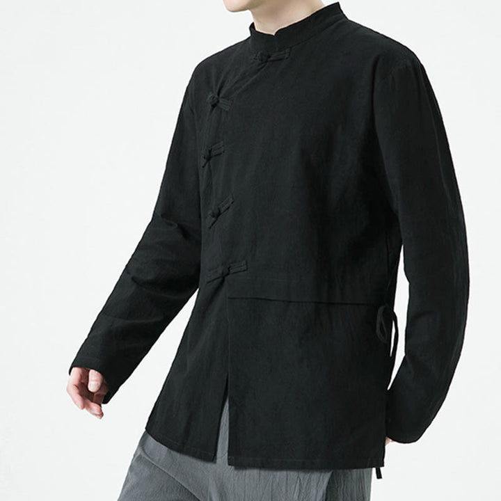 Camisa de algodón de manga larga para hombre con botones de rana y diseño vintage de Buddha Stones - image 16
