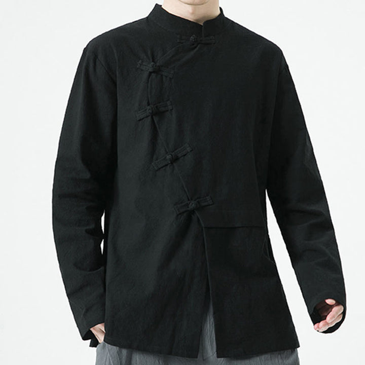 Camisa de algodón de manga larga para hombre con botones de rana y diseño vintage de Buddha Stones - image 20