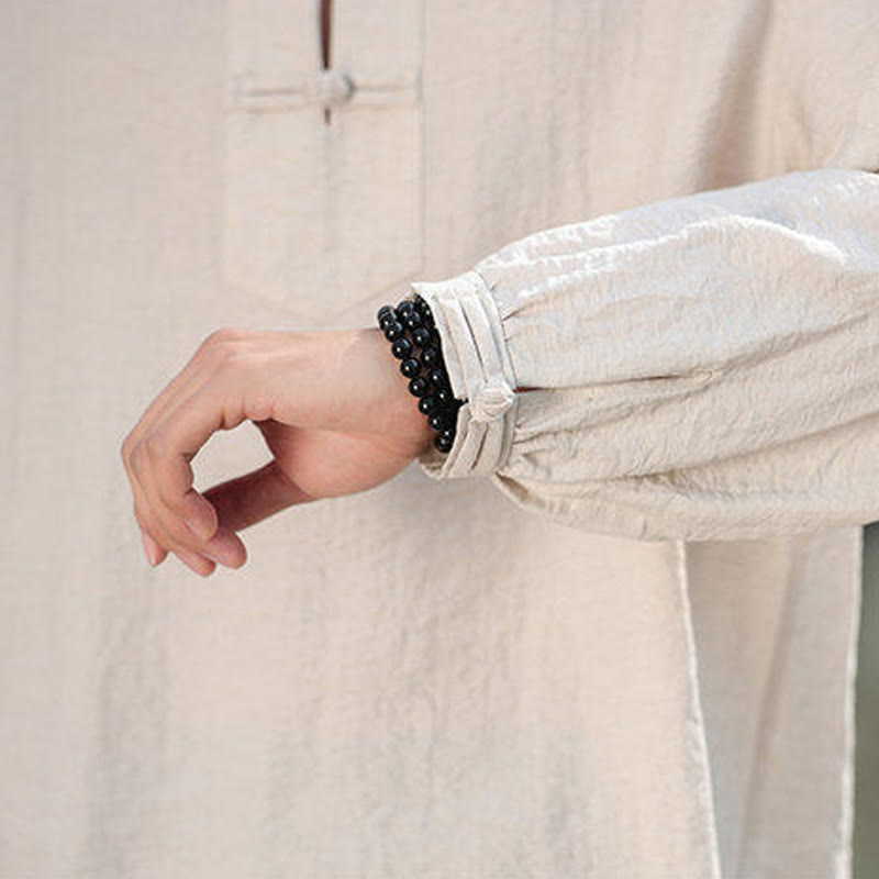Camisa de algodón de manga larga con cuello alto y dos botones de rana para hombre con Buddha Stones - image 22