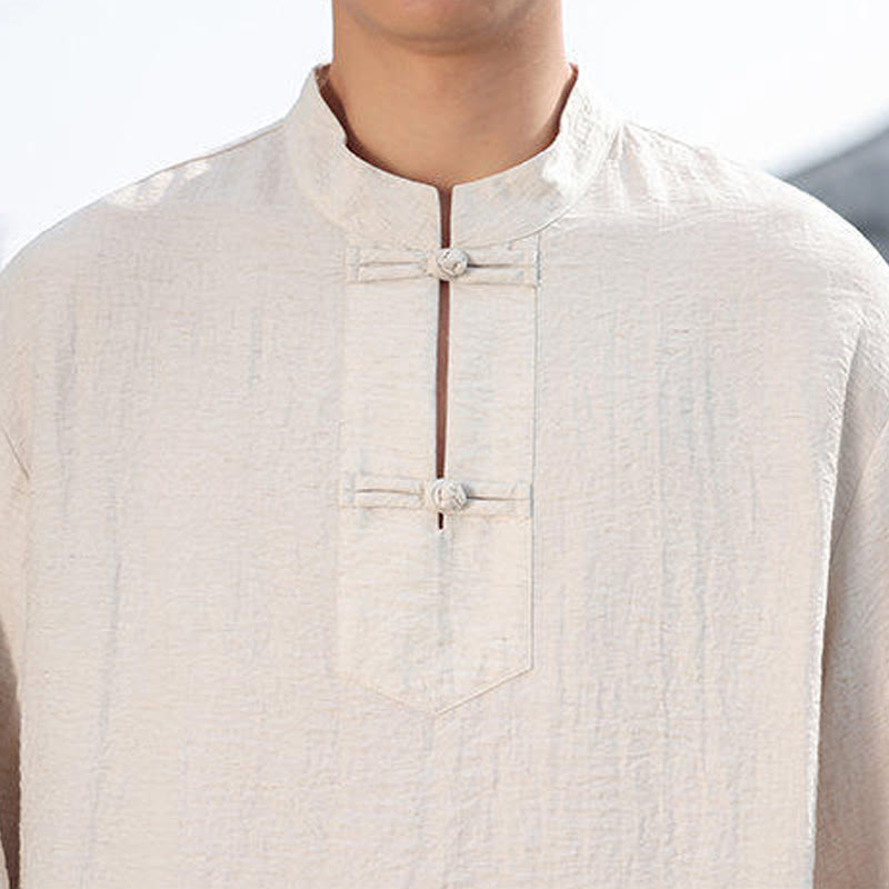 Camisa de algodón de manga larga con cuello alto y dos botones de rana para hombre con Buddha Stones - image 21