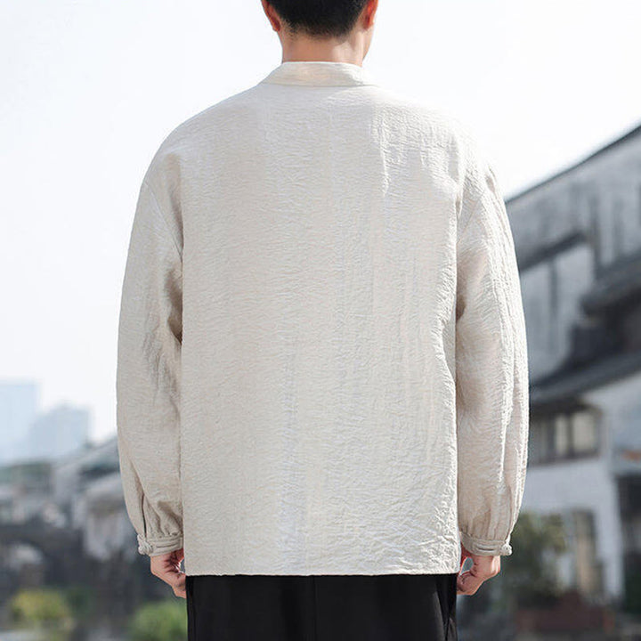 Camisa de algodón de manga larga con cuello alto y dos botones de rana para hombre con Buddha Stones - image 13