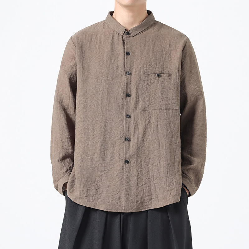 Camisa de algodón de manga larga para hombre, estilo vintage, con botones, cuello alto y Buddha Stones - Broncearse - US/UK/AU48，EU58(5XL) - image 15