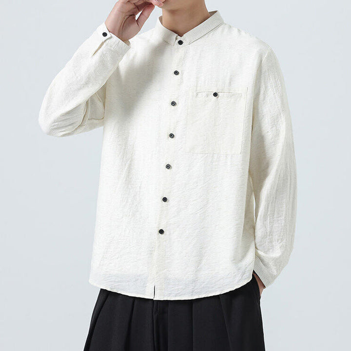 Camisa de algodón de manga larga para hombre, estilo vintage, con botones, cuello alto y Buddha Stones - image 6