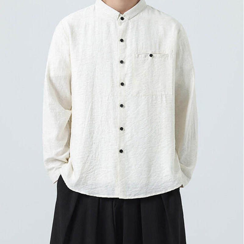 Camisa de algodón de manga larga para hombre, estilo vintage, con botones, cuello alto y Buddha Stones - image 7