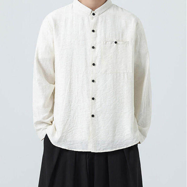 Camisa de algodón de manga larga para hombre, estilo vintage, con botones, cuello alto y Buddha Stones - image 7