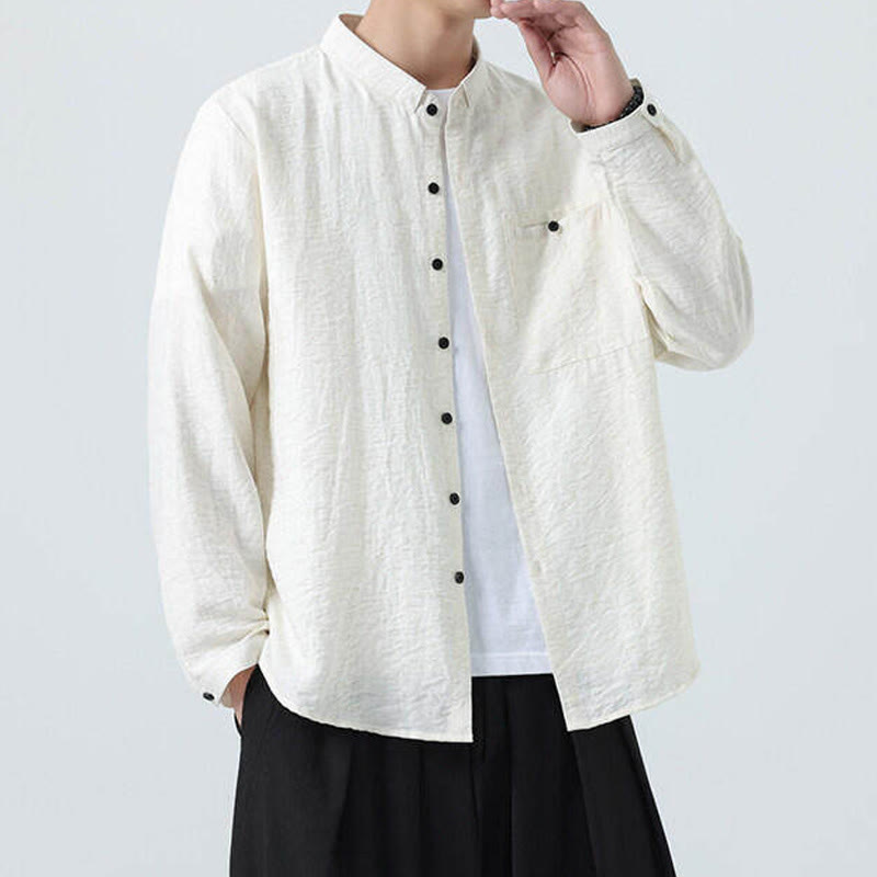 Camisa de algodón de manga larga para hombre, estilo vintage, con botones, cuello alto y Buddha Stones - image 2