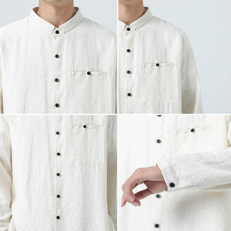Camisa de algodón de manga larga para hombre, estilo vintage, con botones, cuello alto y Buddha Stones - image 7