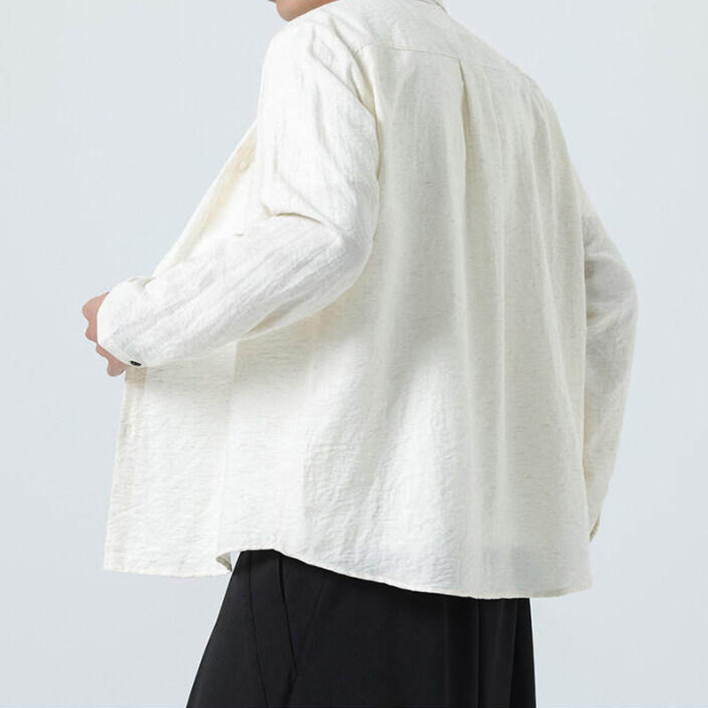 Camisa de algodón de manga larga para hombre, estilo vintage, con botones, cuello alto y Buddha Stones - image 2