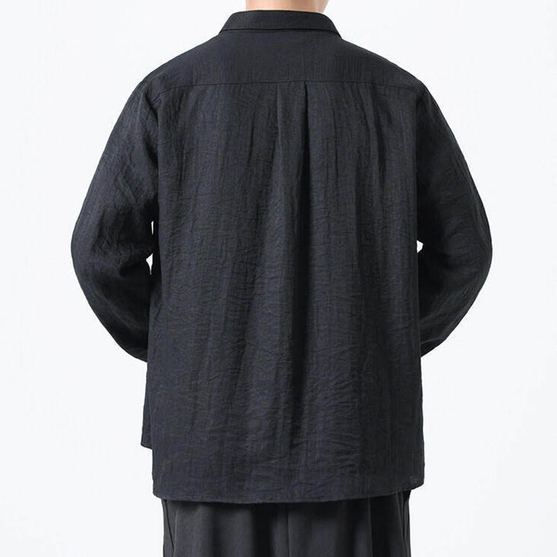 Camisa de algodón de manga larga para hombre, estilo vintage, con botones, cuello alto y Buddha Stones - image 12