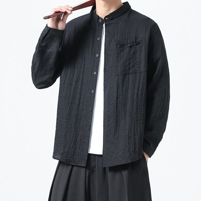 Camisa de algodón de manga larga para hombre, estilo vintage, con botones, cuello alto y Buddha Stones - image 15