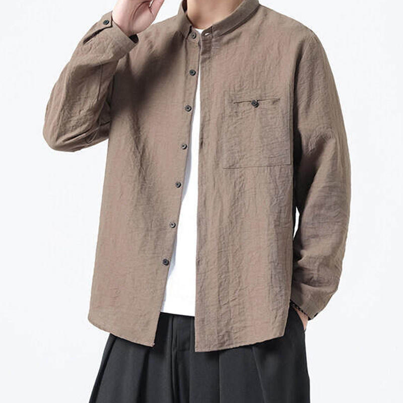 Camisa de algodón de manga larga para hombre, estilo vintage, con botones, cuello alto y Buddha Stones - image 20