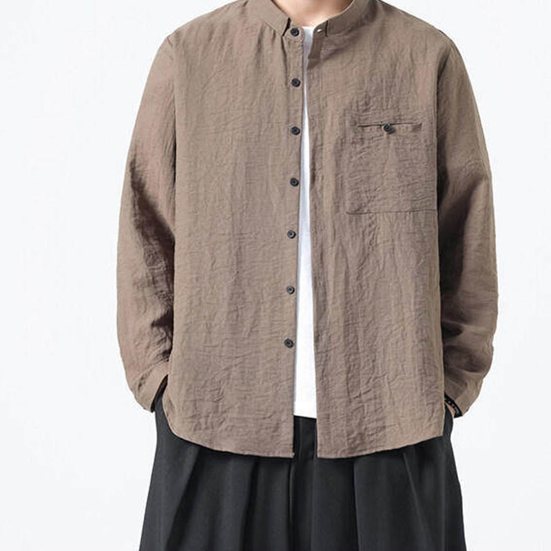 Camisa de algodón de manga larga para hombre, estilo vintage, con botones, cuello alto y Buddha Stones - image 19