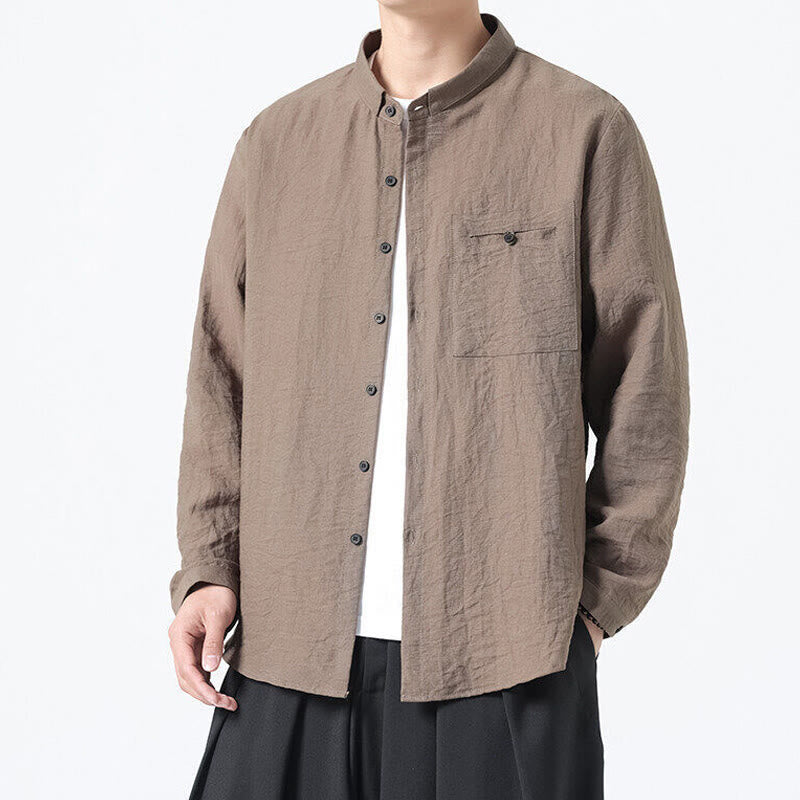 Camisa de algodón de manga larga para hombre, estilo vintage, con botones, cuello alto y Buddha Stones - image 20