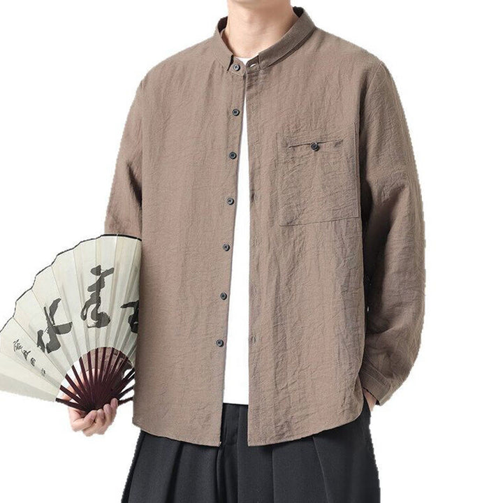 Camisa de algodón de manga larga para hombre, estilo vintage, con botones, cuello alto y Buddha Stones - image 17