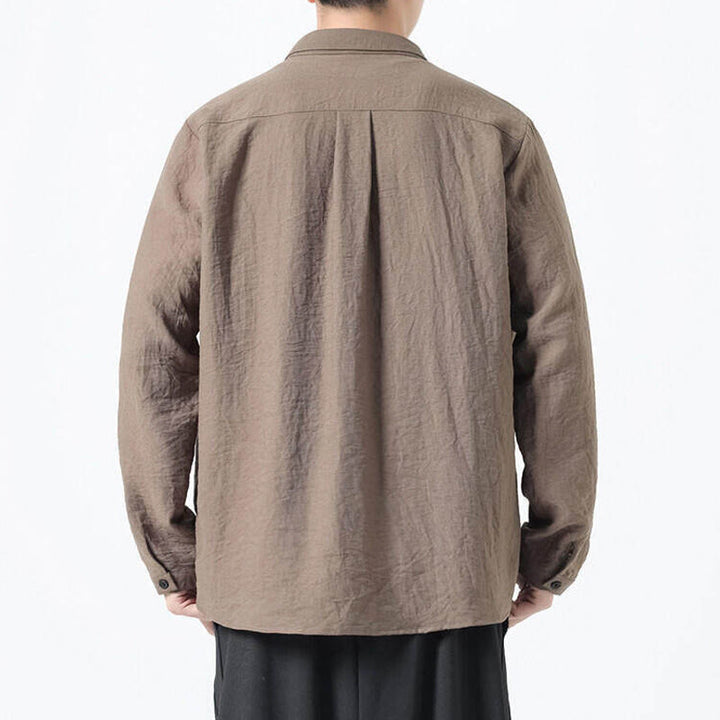 Camisa de algodón de manga larga para hombre, estilo vintage, con botones, cuello alto y Buddha Stones - image 18