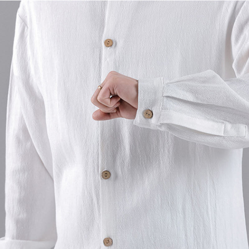 Camisa de algodón para hombre de manga larga con botones y cuello alto con nubes auspiciosas bordadas con Buddha Stones - image 17