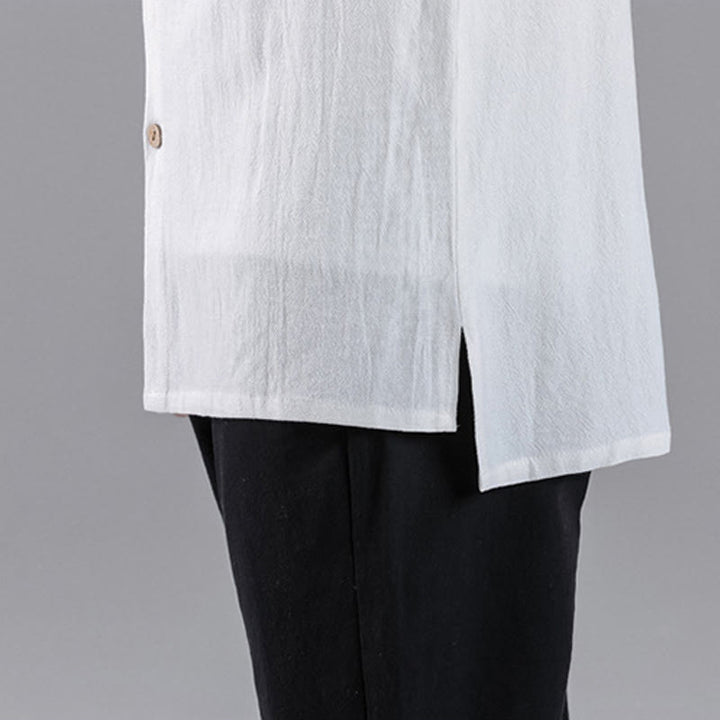 Camisa de algodón para hombre de manga larga con botones y cuello alto con nubes auspiciosas bordadas con Buddha Stones - image 19