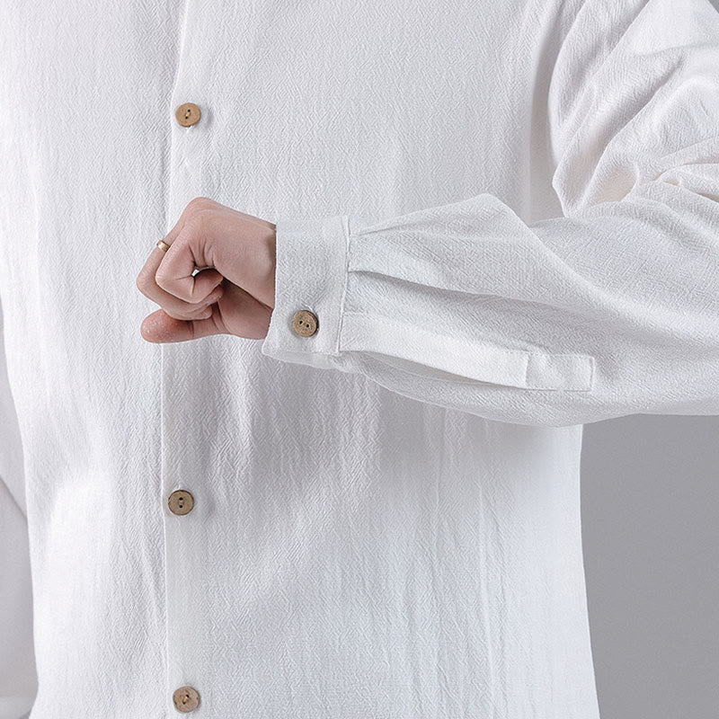 Camisa de algodón para hombre de manga larga con botones y cuello alto con nubes auspiciosas bordadas con Buddha Stones - image 18