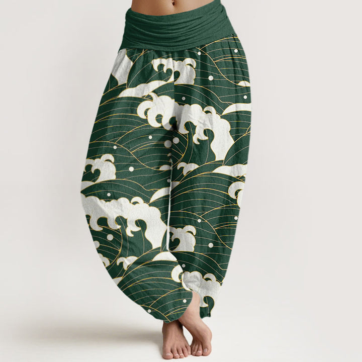 Pantalones harén informales con estampado de ondas abstractas y Buddha Stones para mujer, con cintura elástica - Verde - US22，UK/AU26，EU54 (6XL) - image 4