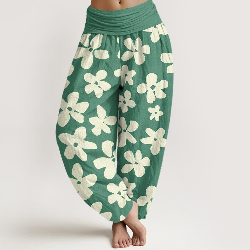 Pantalones harén con cintura elástica para mujer, estilo bohemio, informal y floral, con Buddha Stones - Verde mar medio - US22，UK/AU26，EU54 (6XL) - image 0