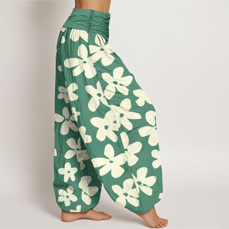 Pantalones harén con cintura elástica para mujer, estilo bohemio, informal y floral, con Buddha Stones - image 2