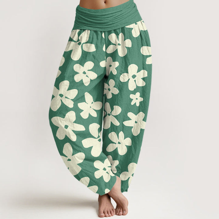 Pantalones harén con cintura elástica para mujer, estilo bohemio, informal y floral, con Buddha Stones - Verde mar medio - US22，UK/AU26，EU54 (6XL) - image 1