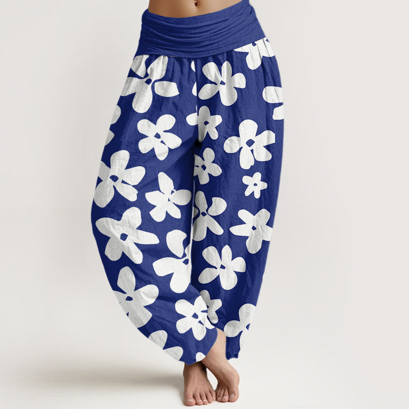 Pantalones harén con cintura elástica para mujer, estilo bohemio, informal y floral, con Buddha Stones - Azul oscuro - US22，UK/AU26，EU54 (6XL) - image 4