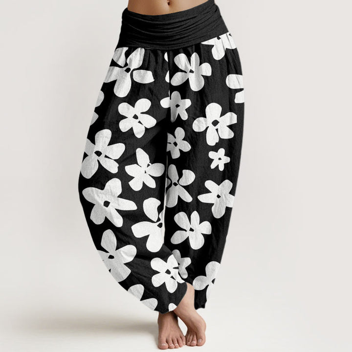 Pantalones harén con cintura elástica para mujer, estilo bohemio, informal y floral, con Buddha Stones - Negro - US22，UK/AU26，EU54 (6XL) - image 7