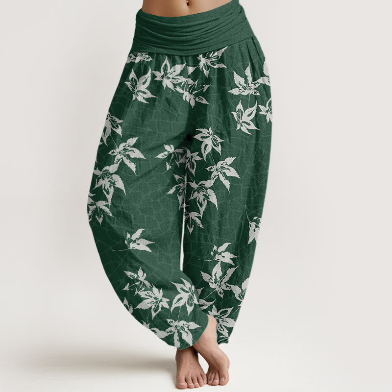 Pantalones harén con cintura elástica para mujer, informales, con estampado de hojas de arce y piedras de Buddha Stones - Verde oscuro - US22，UK/AU26，EU54 (6XL) - image 1