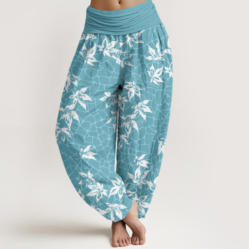 Pantalones harén con cintura elástica para mujer, informales, con estampado de hojas de arce y piedras de Buddha Stones - Turquesa medio - US22，UK/AU26，EU54 (6XL) - image 5