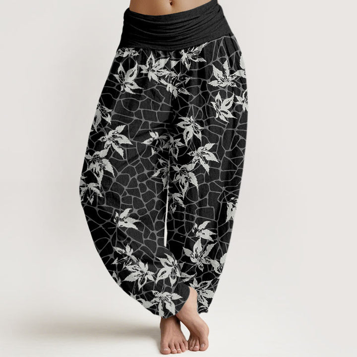 Pantalones harén con cintura elástica para mujer, informales, con estampado de hojas de arce y piedras de Buddha Stones - Negro - US22，UK/AU26，EU54 (6XL) - image 8
