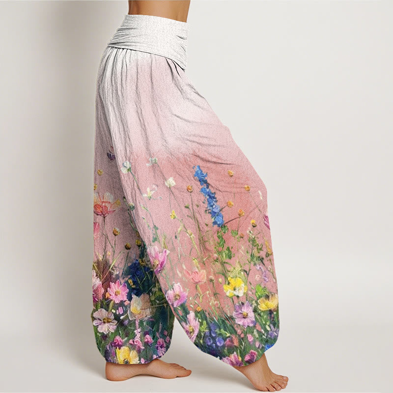 Pantalones harén con cintura elástica para mujer, estilo casual, con estampado floral de acuarela y Buddha Stones - image 2