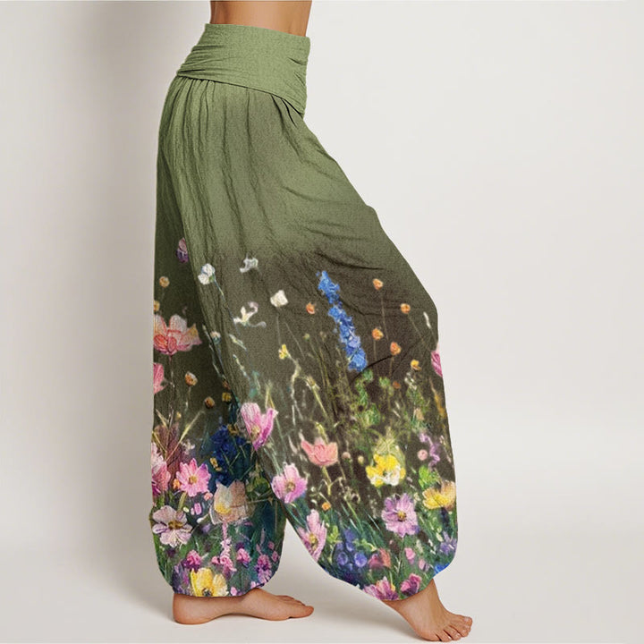 Pantalones harén con cintura elástica para mujer, estilo casual, con estampado floral de acuarela y Buddha Stones - image 6