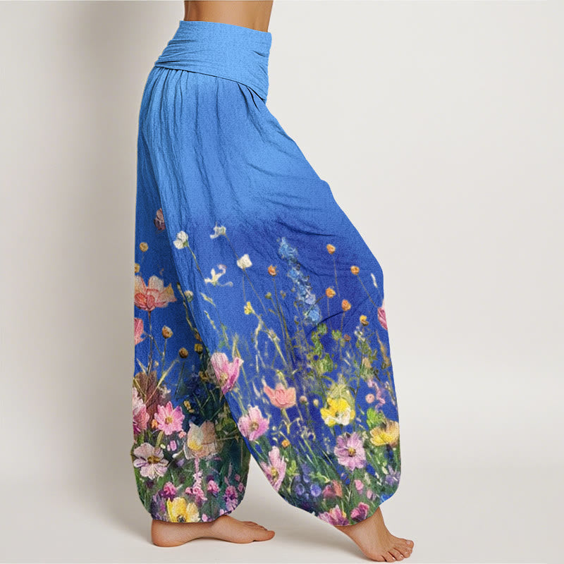 Pantalones harén con cintura elástica para mujer, estilo casual, con estampado floral de acuarela y Buddha Stones - image 9