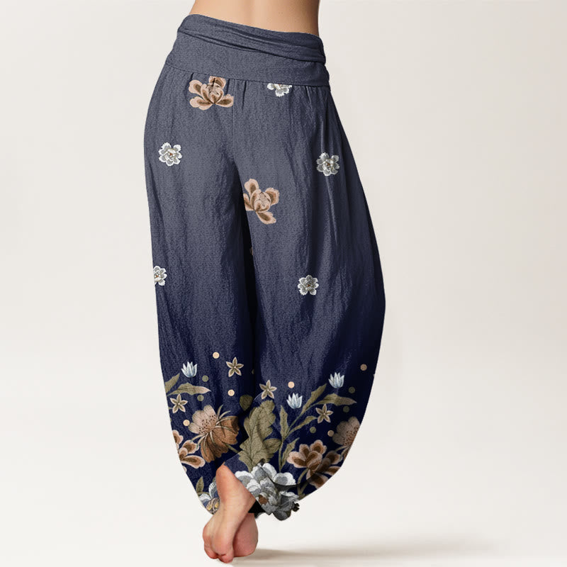 Pantalones harén de cintura elástica para mujer con estampado de flores y piedras de Buddha Stones - image 2