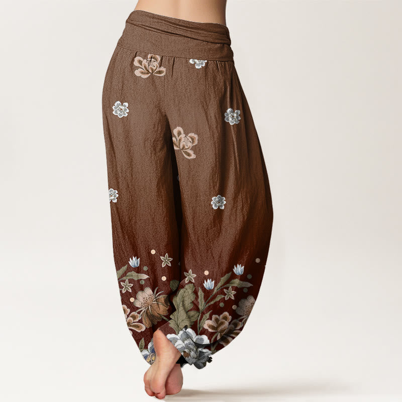 Pantalones harén de cintura elástica para mujer con estampado de flores y piedras de Buddha Stones - image 6