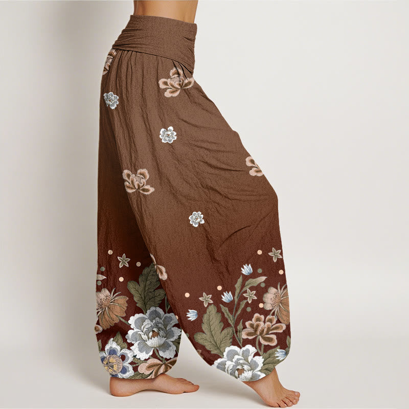 Pantalones harén de cintura elástica para mujer con estampado de flores y piedras de Buddha Stones - image 5