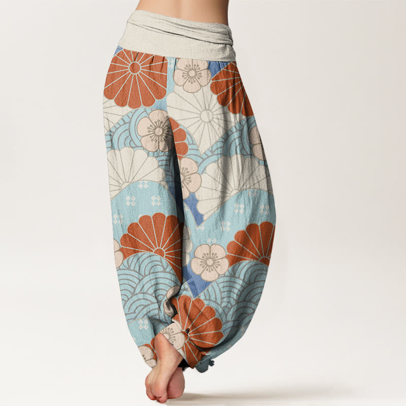 Pantalones harén informales con estampado abstracto de pétalos y ondas de Buddha Stones para mujer, con cintura elástica - image 3