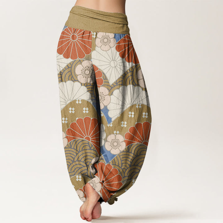 Pantalones harén informales con estampado abstracto de pétalos y ondas de Buddha Stones para mujer, con cintura elástica - image 7