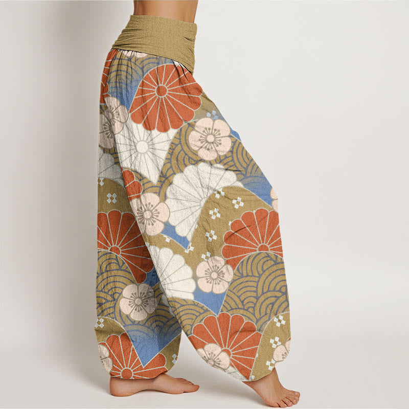 Pantalones harén informales con estampado abstracto de pétalos y ondas de Buddha Stones para mujer, con cintura elástica - image 6