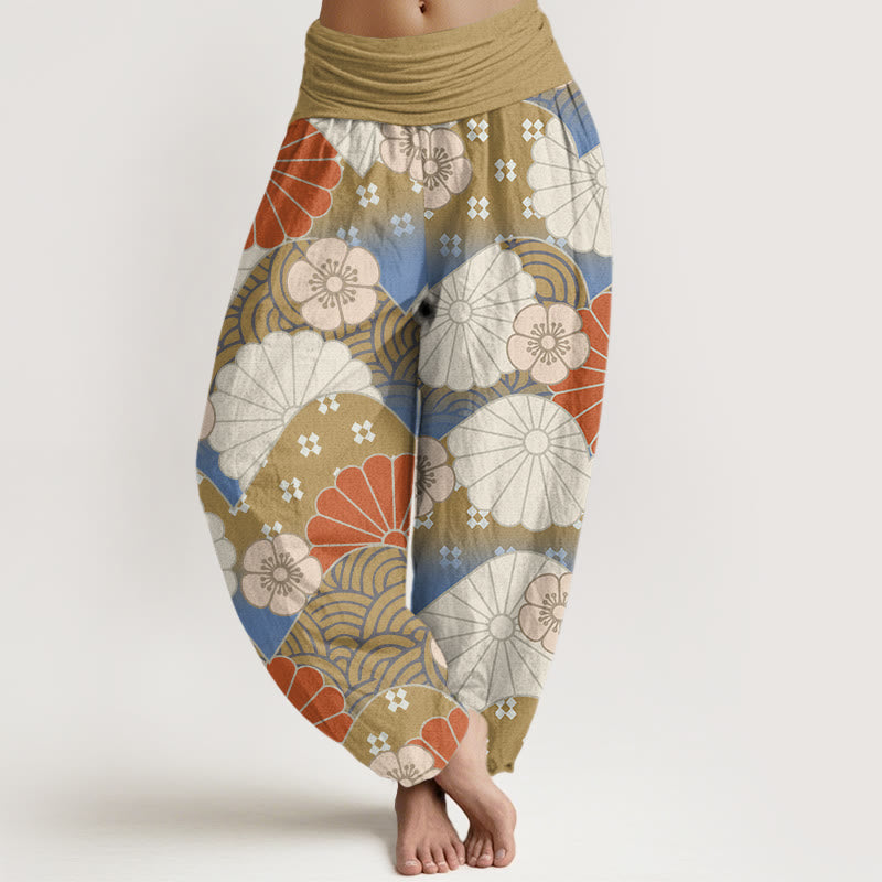Pantalones harén informales con estampado abstracto de pétalos y ondas de Buddha Stones para mujer, con cintura elástica - Broncearse - US22，UK/AU26，EU54 (6XL) - image 5