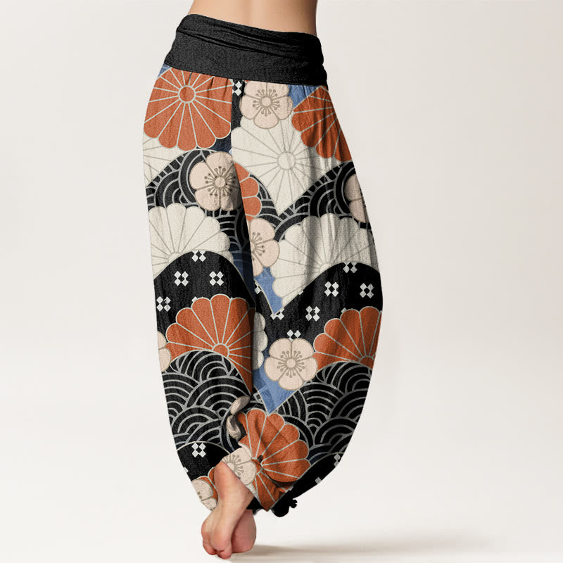 Pantalones harén informales con estampado abstracto de pétalos y ondas de Buddha Stones para mujer, con cintura elástica - image 10