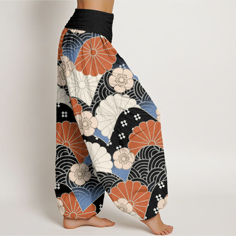 Pantalones harén informales con estampado abstracto de pétalos y ondas de Buddha Stones para mujer, con cintura elástica - image 9
