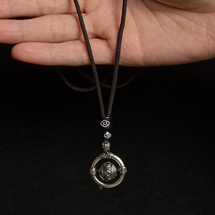 Collar con colgante giratorio de plata bañada en cobre con piedras de Buddha Stones Om Mani Padme Hum y riqueza - image 4