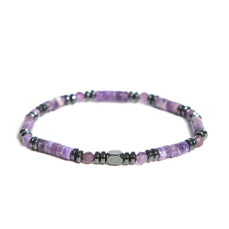 Pulsera de conciencia espiritual de amatista y hematita con Buddha Stones - Hematita amatista (circunferencia de la muñeca: 15-17 cm) - image 1
