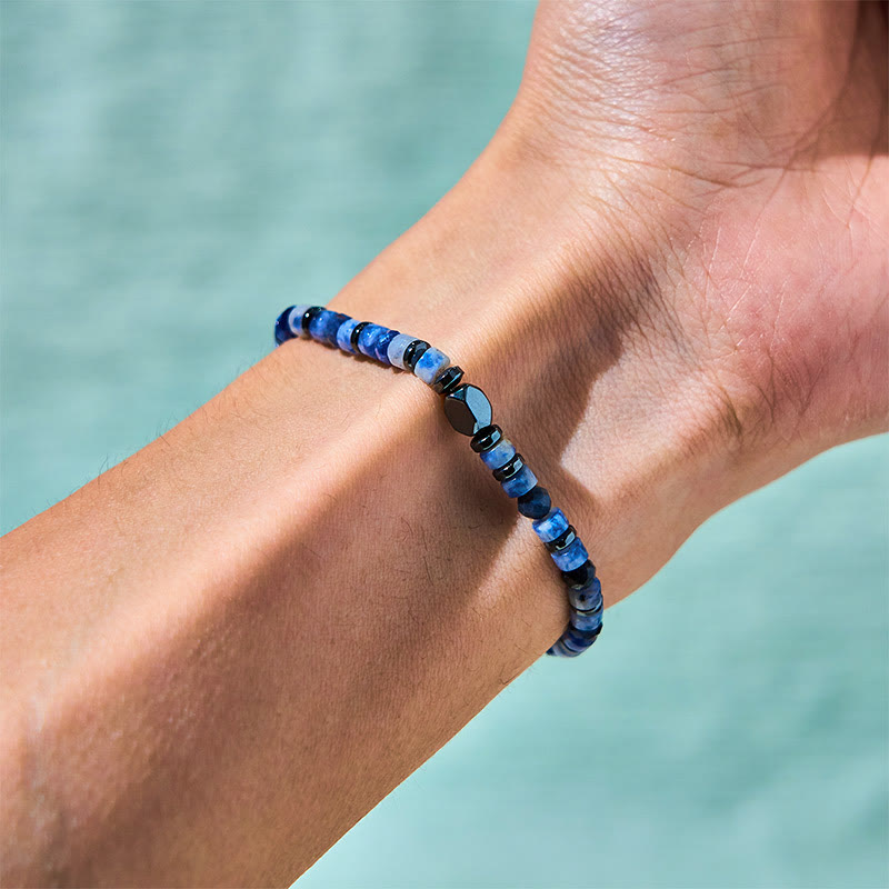 Pulsera de intuición con piedra de Buda, sodalita, hematita, aventurina azul - image 3