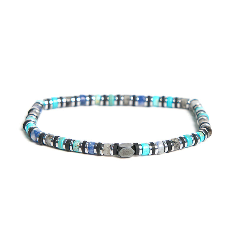 Pulsera de soporte potente con Buddha Stones, varias piedras, hematita, turquesa y piedra emperador. - Turquesa hematita (circunferencia de la muñeca: 15-17 cm) - image 1