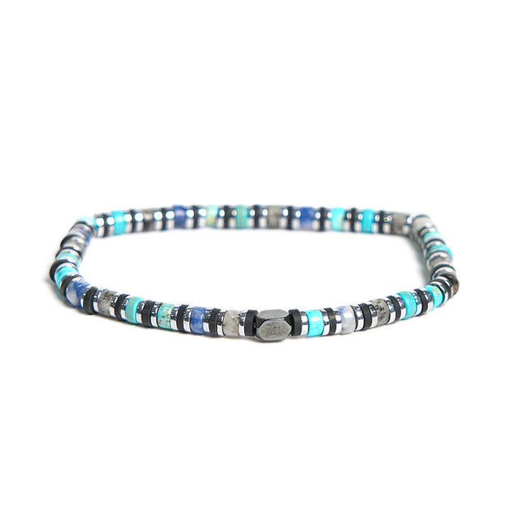 Pulsera de soporte potente con Buddha Stones, varias piedras, hematita, turquesa y piedra emperador. - Turquesa hematita (circunferencia de la muñeca: 15-17 cm) - image 1