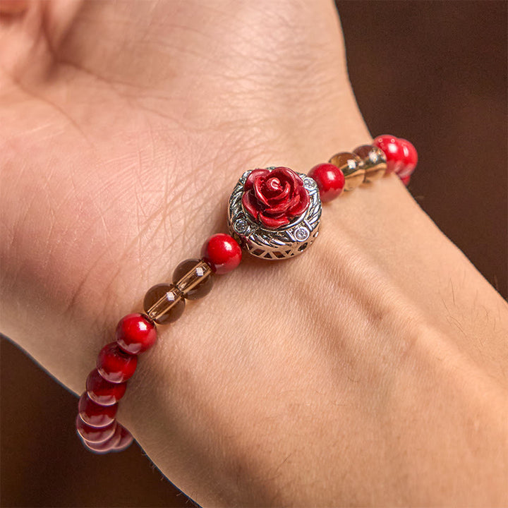 Pulsera de Buddha Stones, cinabrio, angora, concha roja, perla, pétalos de rosa y calma - image 5